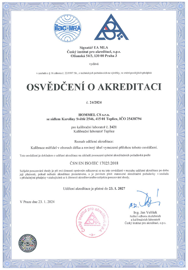 osvedceni akreditaci | HOMMEL CS s.r.o.